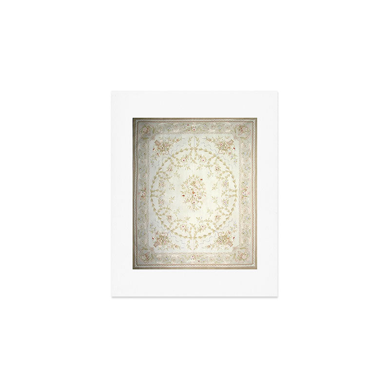 Antique French Aubusson Carpet Cream Rose Sage Floral Art Print Gallery Image 1