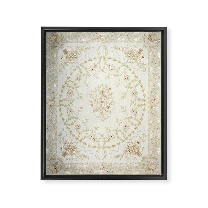 Antique French Aubusson Carpet Cream Rose Sage Floral Framed Canvas Print Gallery Image 6