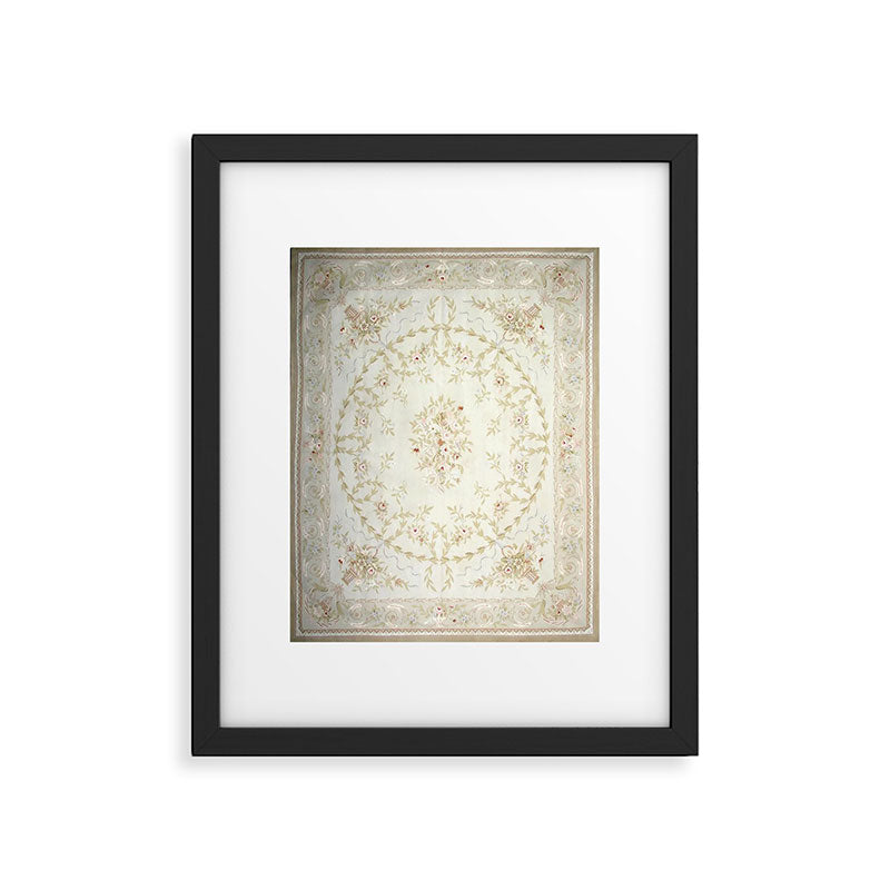 Antique French Aubusson Carpet Cream Rose Sage Floral Framed Art Print Gallery Image 5
