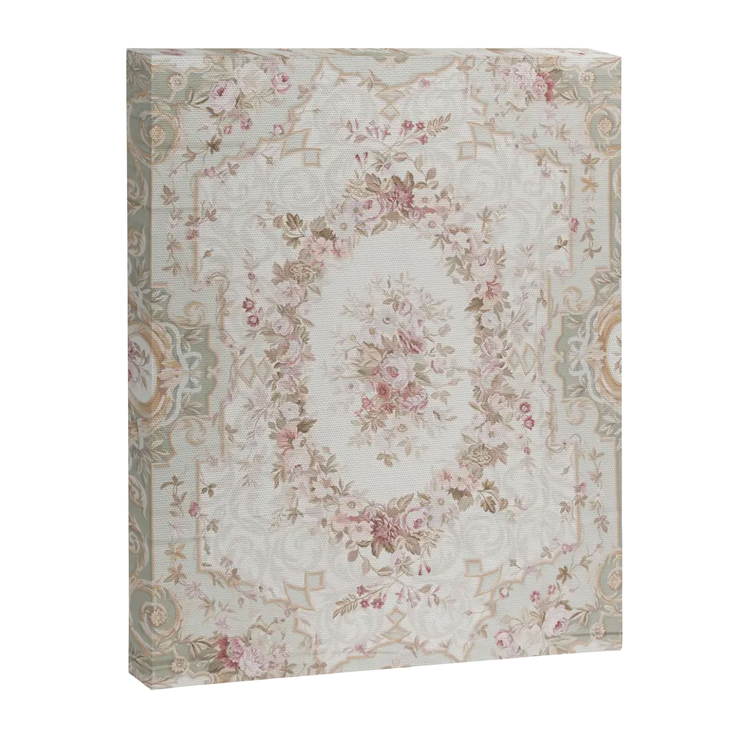 Antique French Aubusson Rose Sage Floral Canvas Print Gallery Image 6