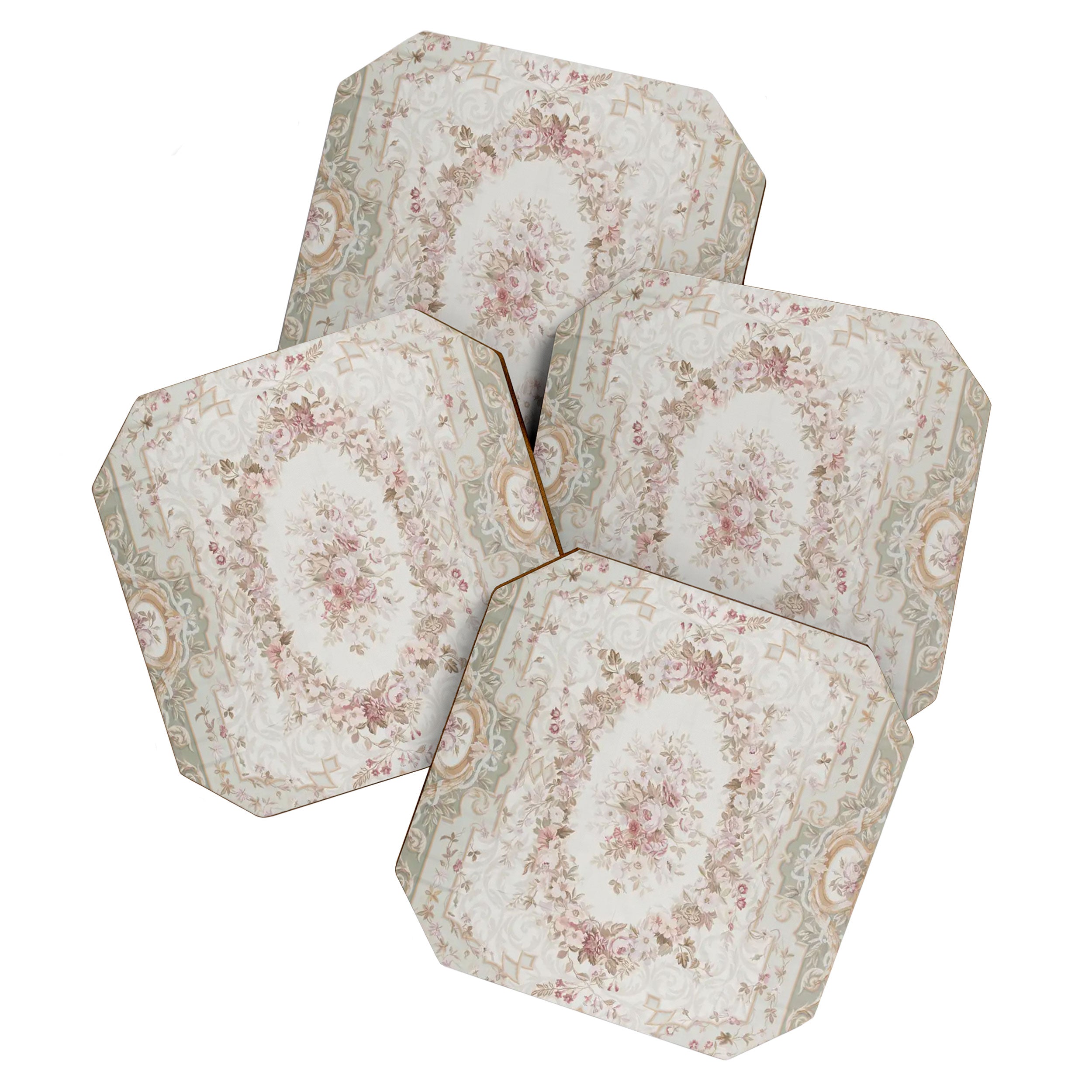 Antique French Aubusson Rose Sage Floral Coaster Gallery Image 1