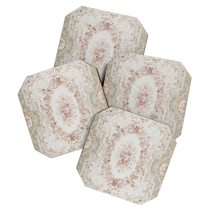 Antique French Aubusson Rose Sage Floral Coaster Gallery Image 1