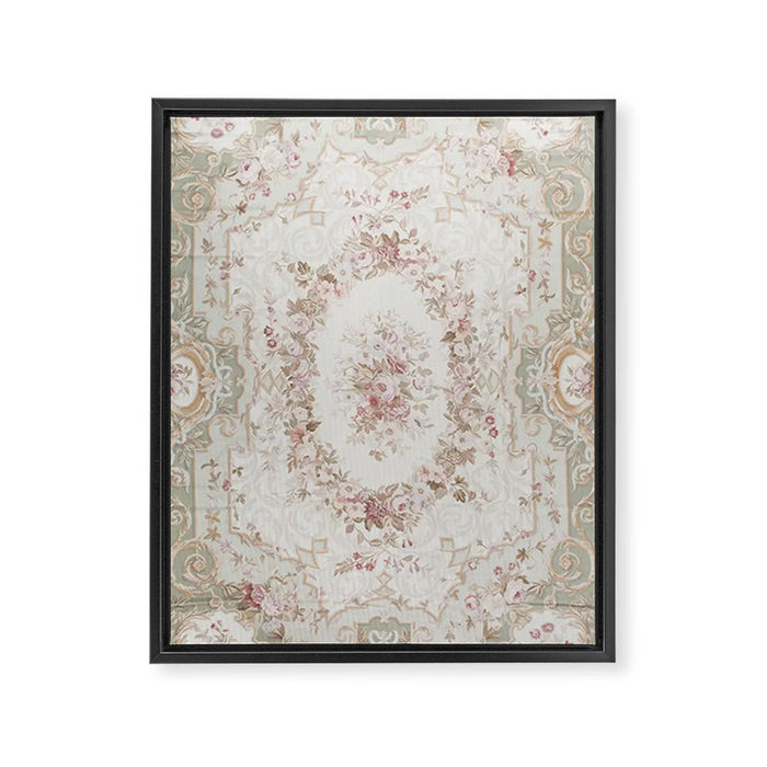 Antique French Aubusson Rose Sage Floral Framed Canvas Print Gallery Image 1