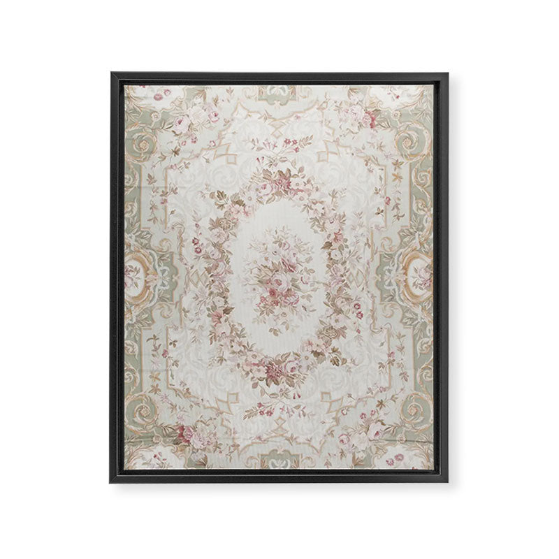 Antique French Aubusson Rose Sage Floral Framed Canvas Print Gallery Image 6