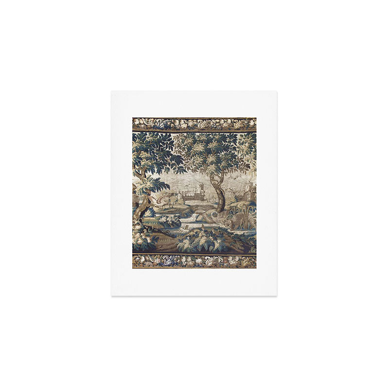 Antique French Aubusson Verdure Forest River Swans Tapestry Art Print Gallery Image 1