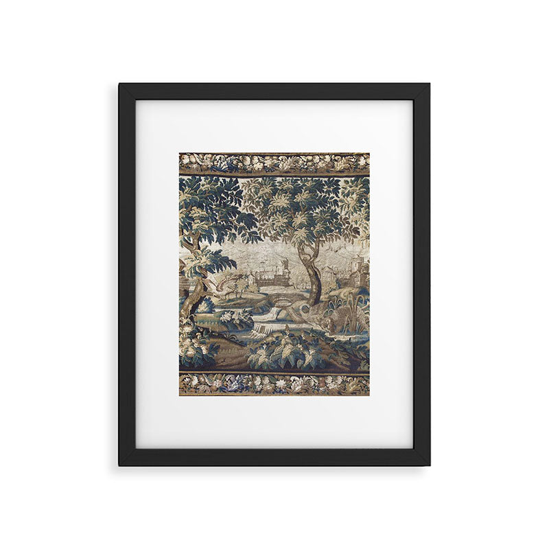 Antique French Aubusson Verdure Forest River Swans Tapestry Framed Art Print Gallery Image 5