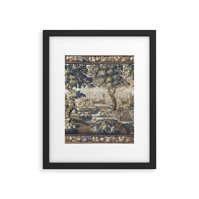 Antique French Aubusson Verdure Forest River Swans Tapestry Framed Art Print Gallery Image 1