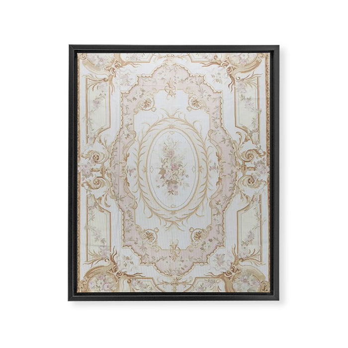 Antique French Aubusson Vintage Rose Floral Framed Canvas Print Gallery Image 1