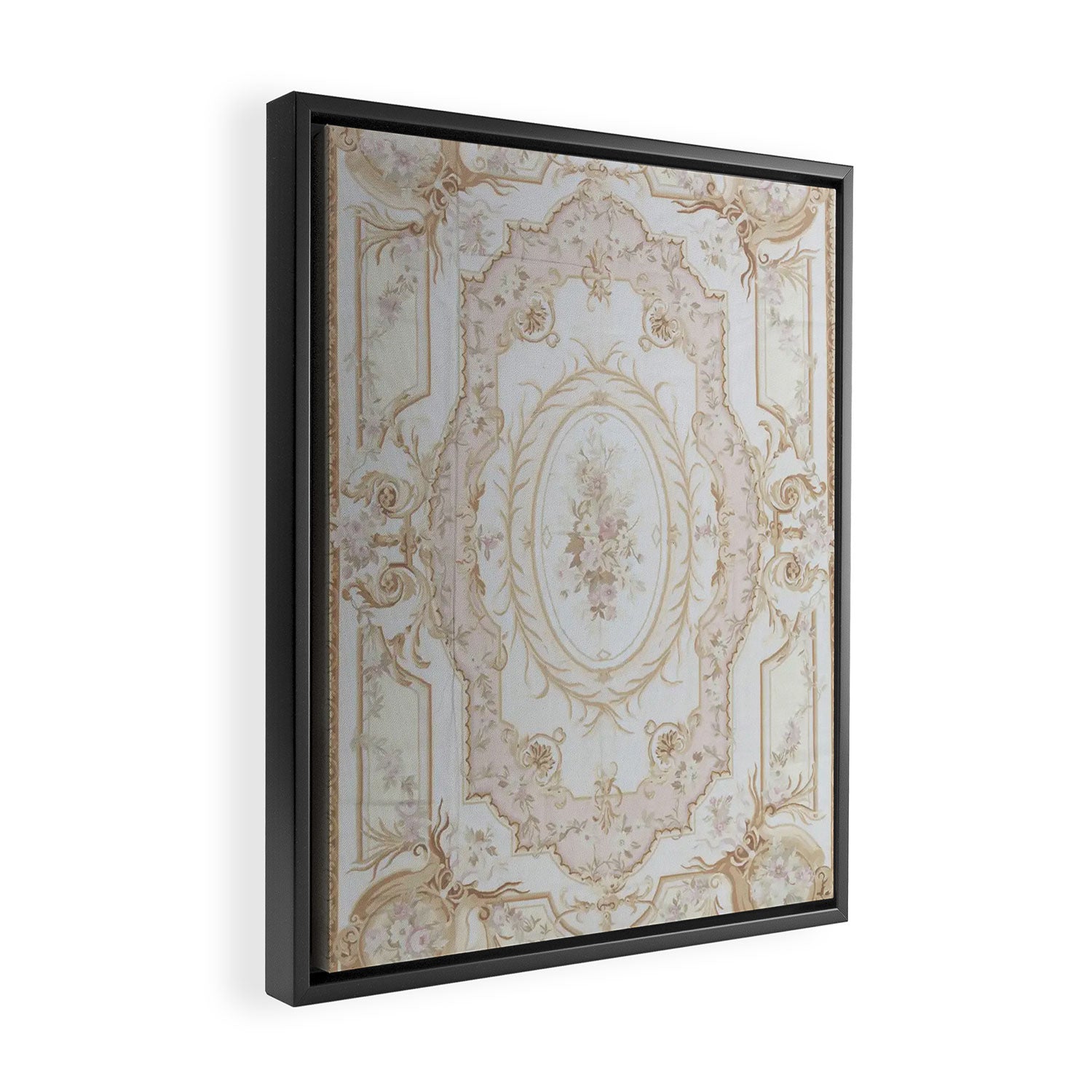 Antique French Aubusson Vintage Rose Floral Framed Canvas Print Gallery Image 2