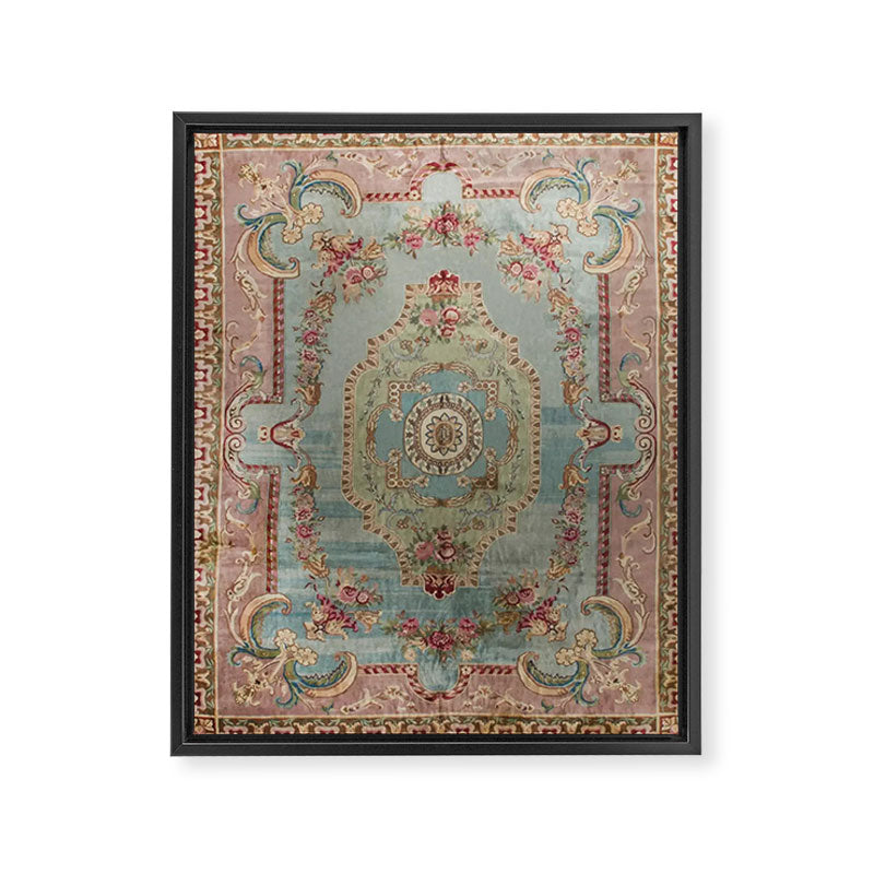 Antique French Rose Blue Aubusson  Framed Canvas Print Gallery Image 6