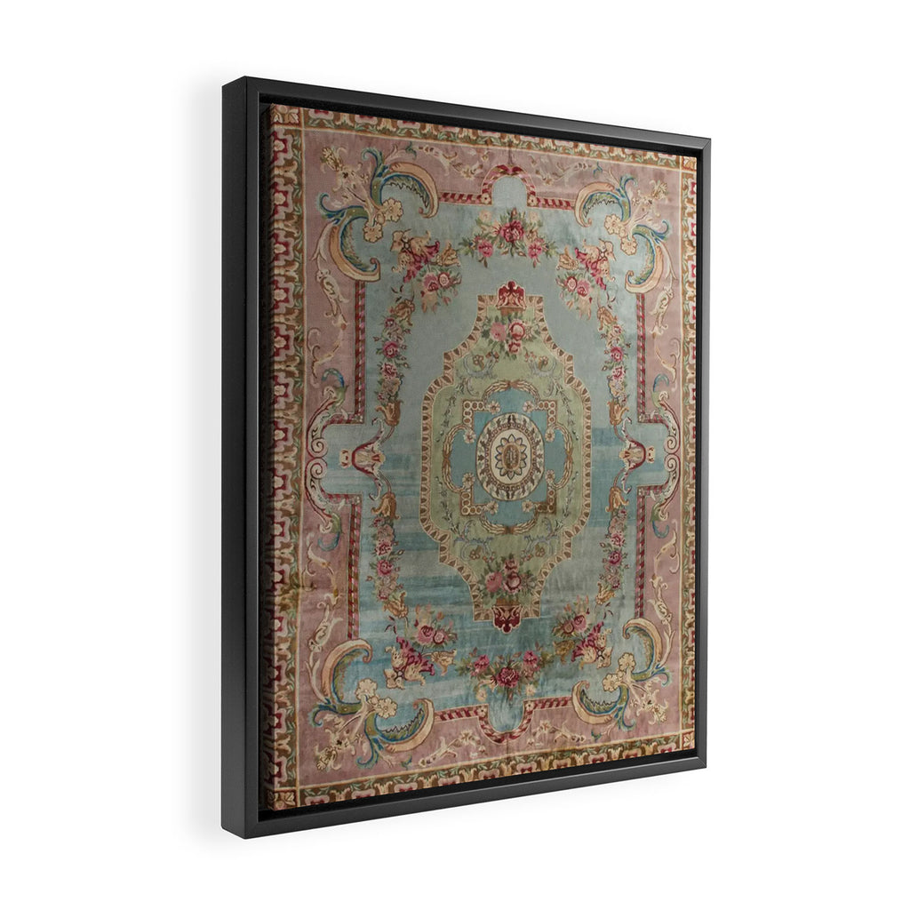 Antique French Rose Blue Aubusson  Framed Canvas Print Gallery Image 2