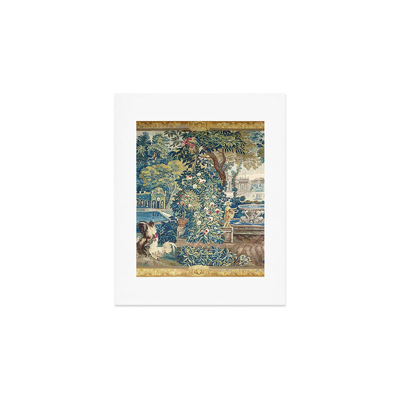 Antique French Verdure Chateau Fountain Tapestry Art Print Gallery Image 1