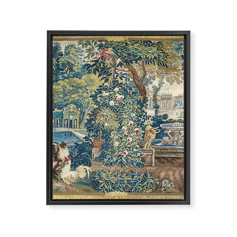 Antique French Verdure Chateau Fountain Tapestry Framed Canvas Print Gallery Image 6
