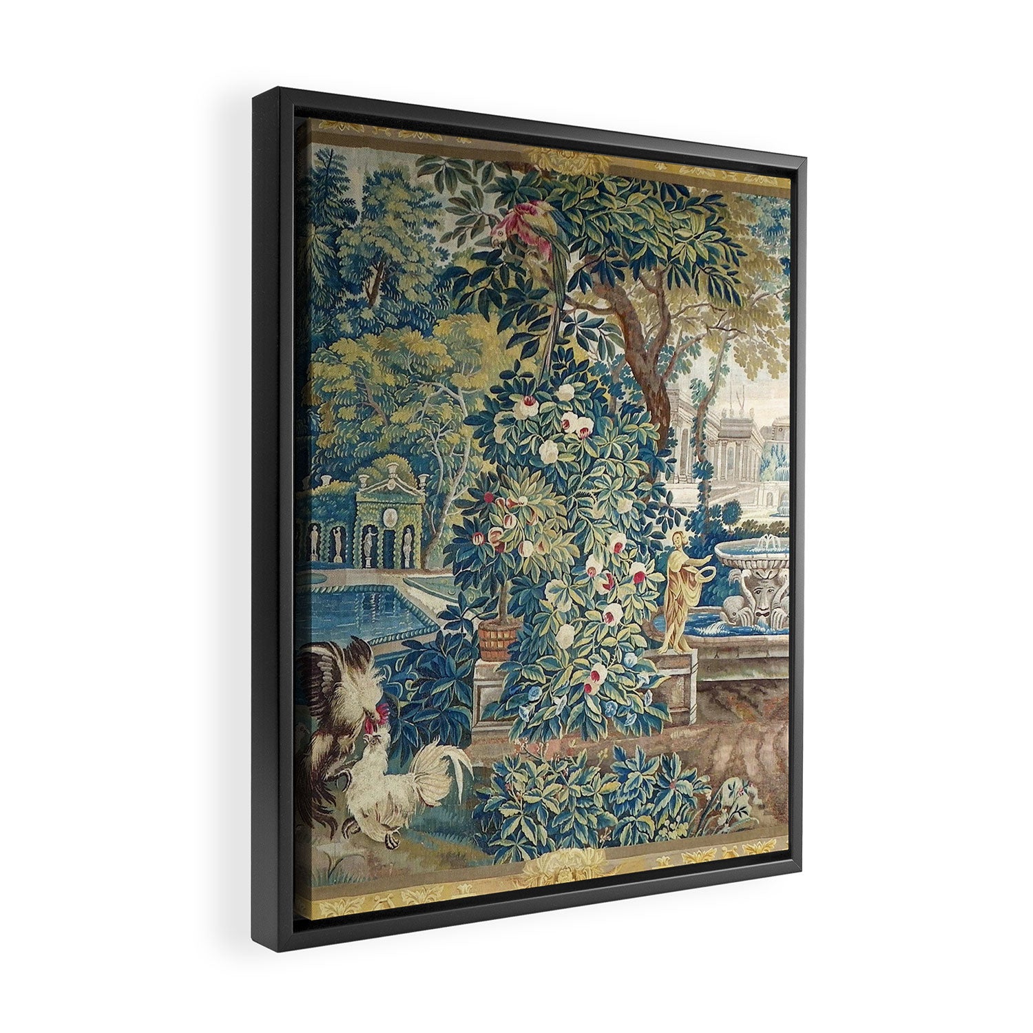 Antique French Verdure Chateau Fountain Tapestry Framed Canvas Print Gallery Image 2