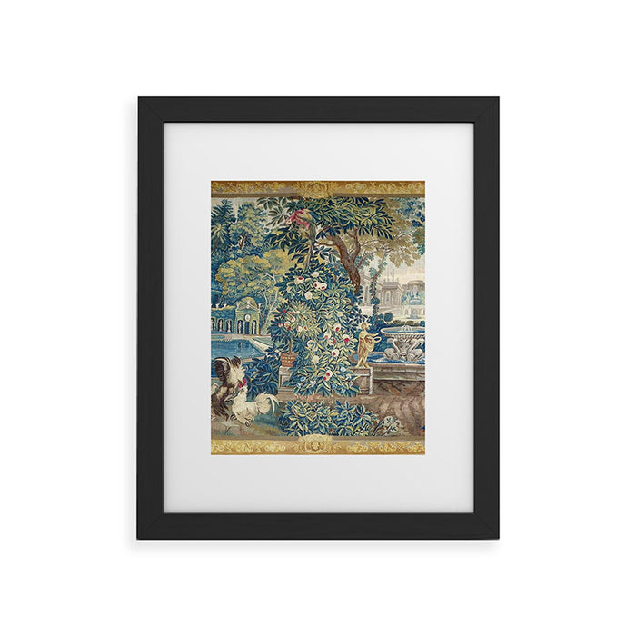 Antique French Verdure Chateau Fountain Tapestry Framed Art Print Gallery Image 1