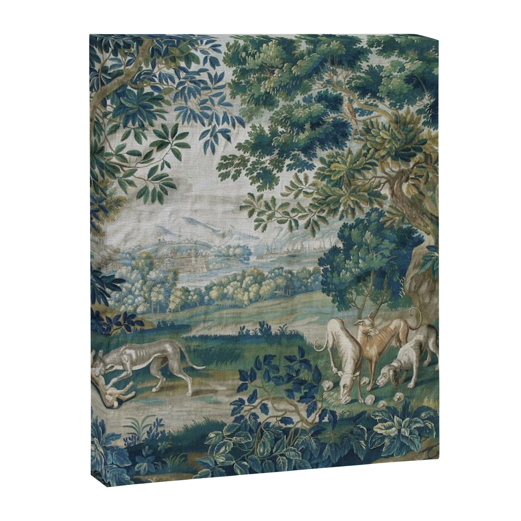 Antique French Verdure Hunting Scene Tapestry Canvas Print Gallery Image 6
