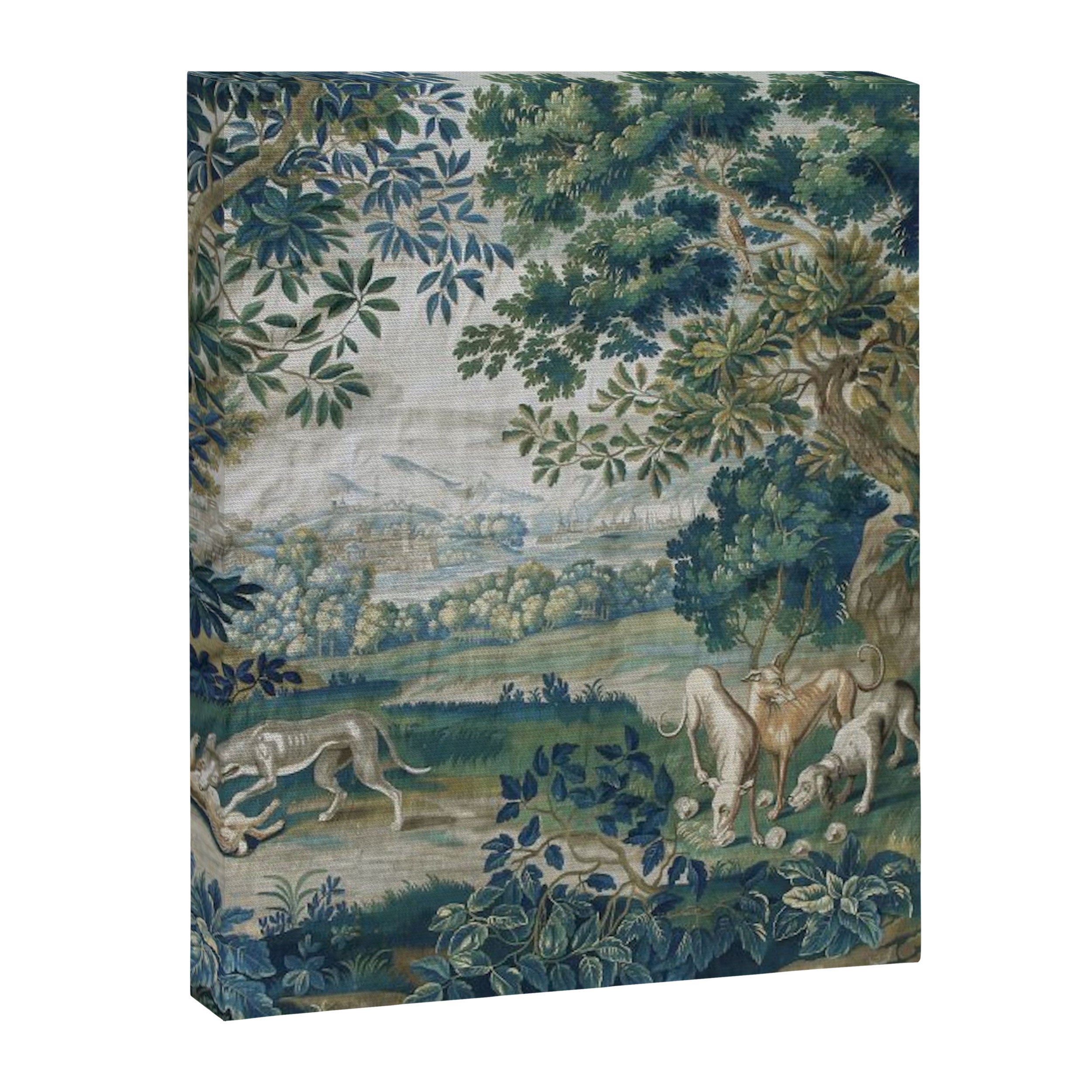 Antique French Verdure Hunting Scene Tapestry Canvas Print Gallery Image 6