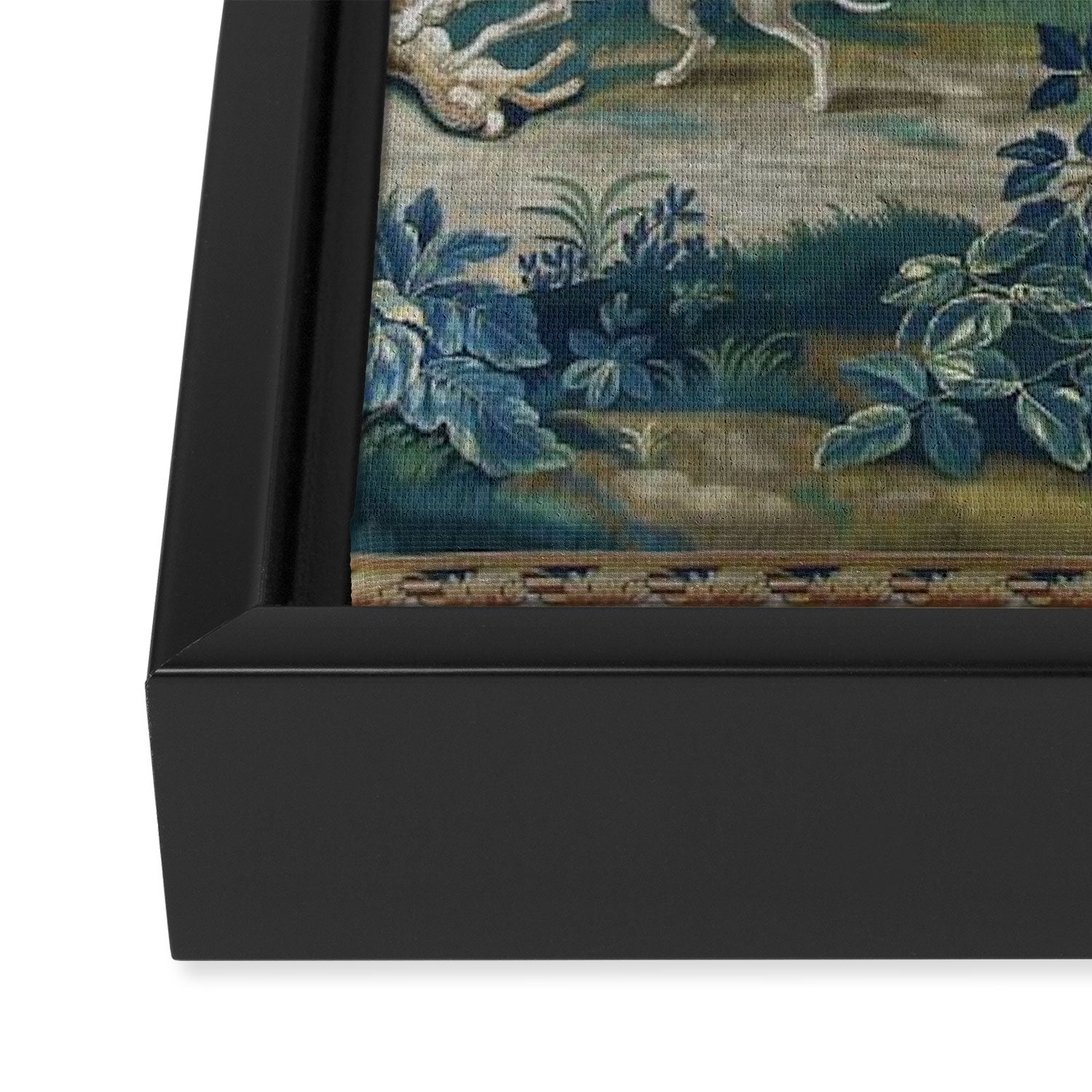 Antique French Verdure Hunting Scene Tapestry Framed Canvas Print Gallery Image 3