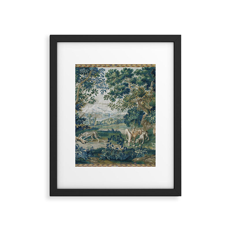 Antique French Verdure Hunting Scene Tapestry Framed Art Print Gallery Image 5