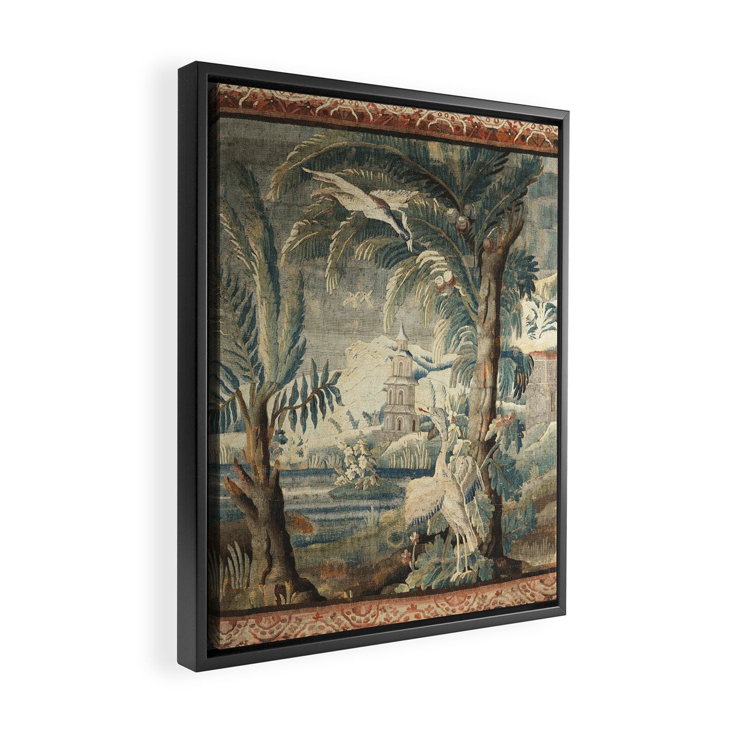 Antique French Verdure Pagoda Tapestry Framed Canvas Print Gallery Image 2