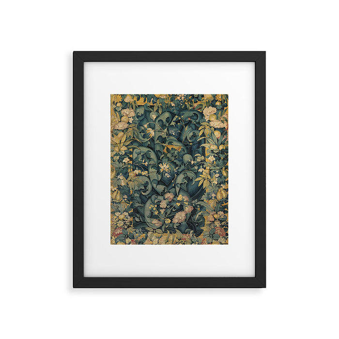 Antique French Verdure Secret Forest Garden Tapestry Framed Art Print Gallery Image 1