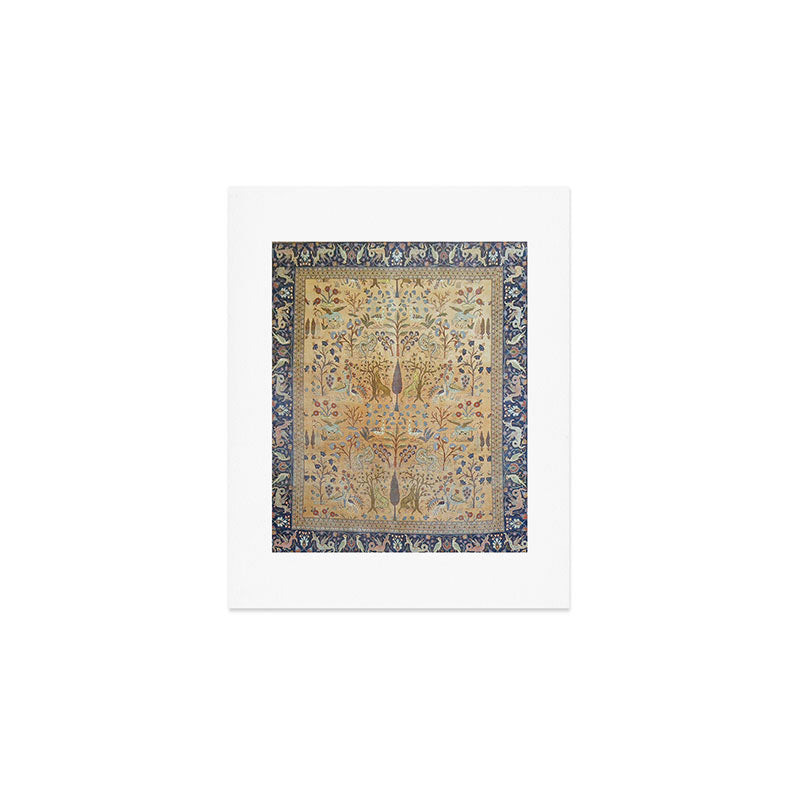 Antique Golden Animal Forest Persian Tabriz Rug Print Art Print Gallery Image 1
