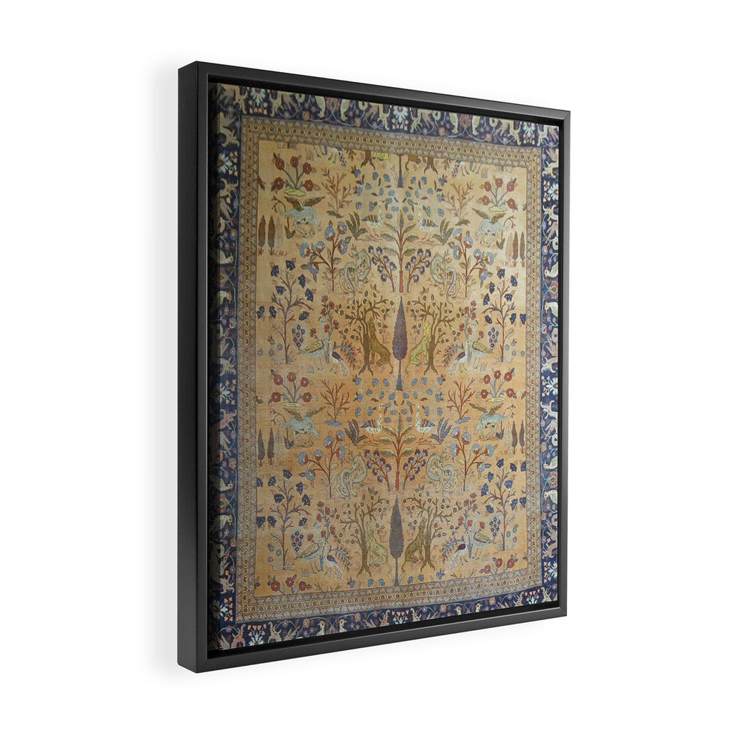 Antique Golden Animal Forest Persian Tabriz Rug Print Framed Canvas Print Gallery Image 2