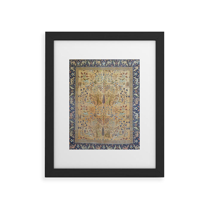Antique Golden Animal Forest Persian Tabriz Rug Print Framed Art Print Gallery Image 1