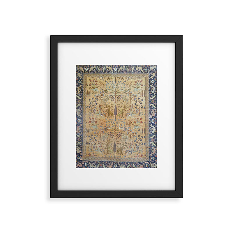 Antique Golden Animal Forest Persian Tabriz Rug Print Framed Art Print Gallery Image 5