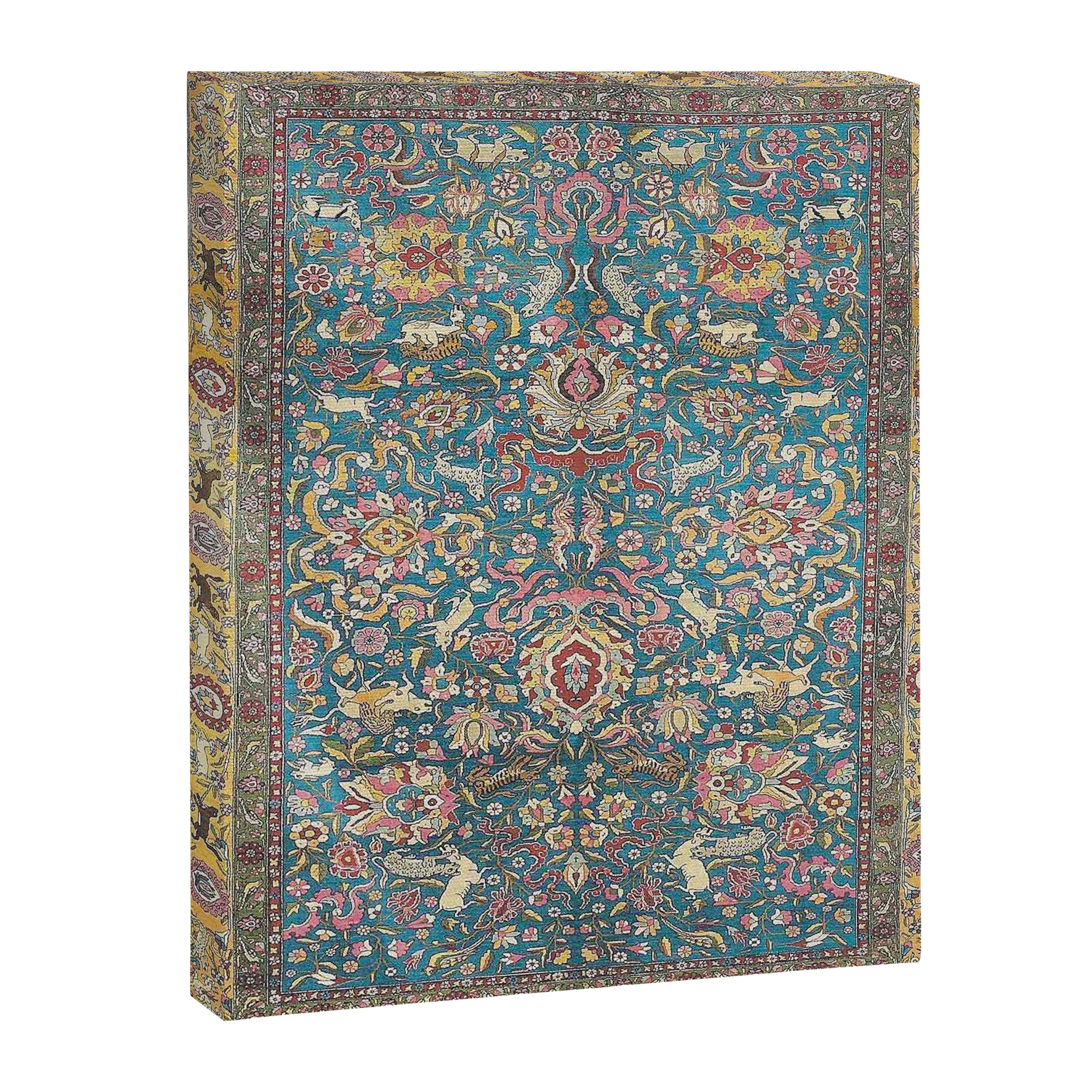 Antique Golden Blue Tehran Persian Rug Canvas Print Gallery Image 6