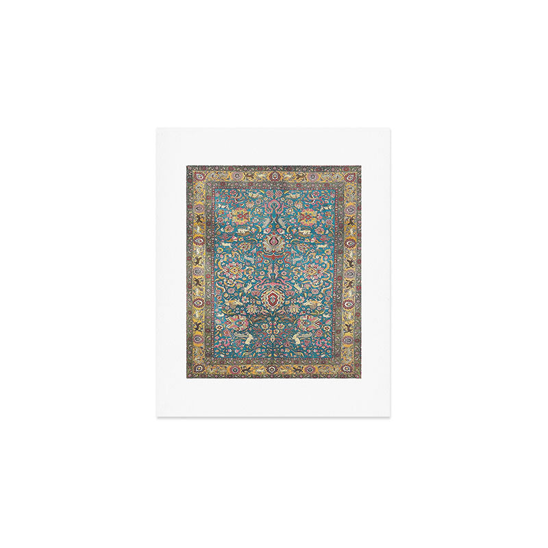 Antique Golden Blue Tehran Persian Rug Art Print Gallery Image 1