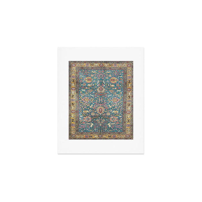 Antique Golden Blue Tehran Persian Rug Art Print Gallery Image 1