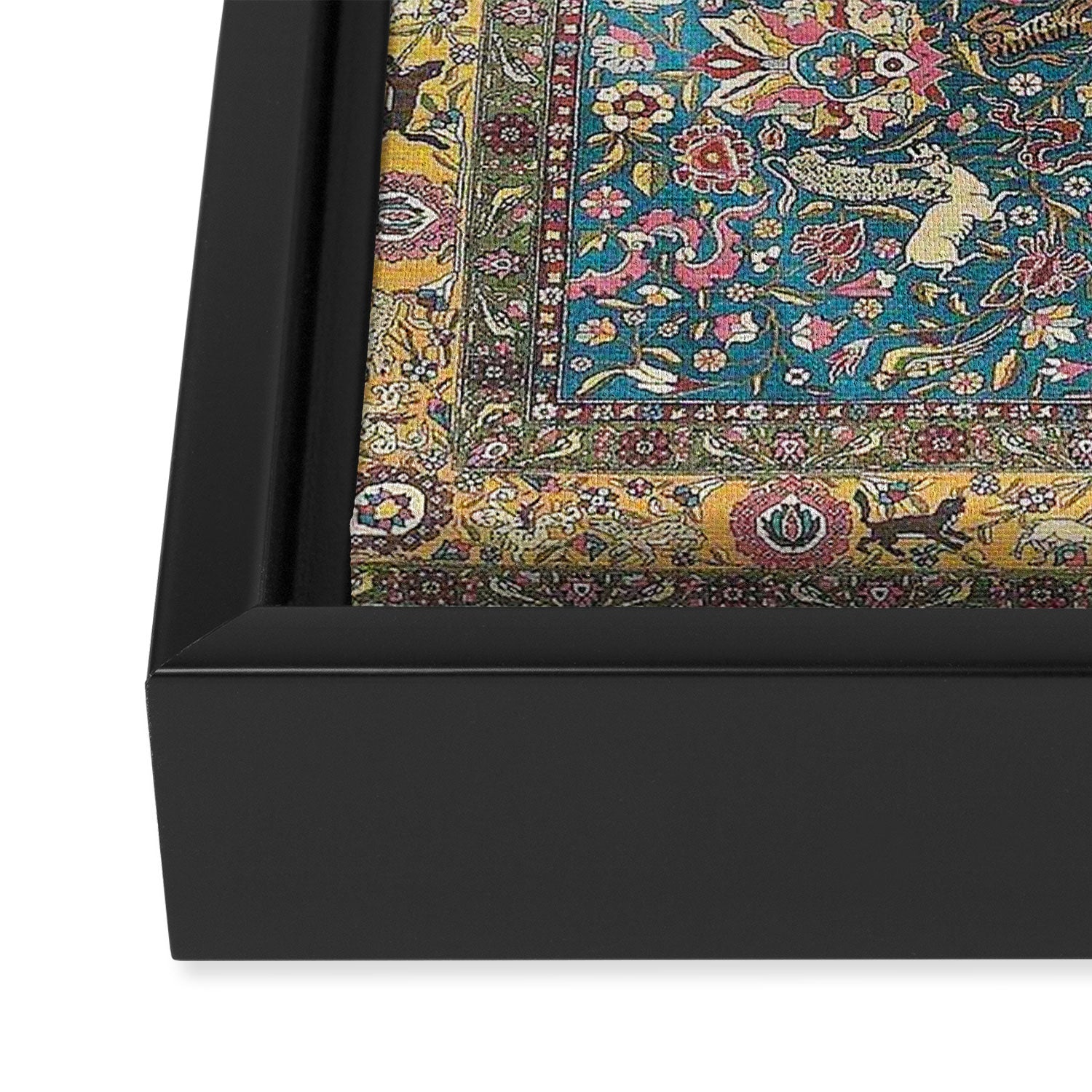 Antique Golden Blue Tehran Persian Rug Framed Canvas Print Gallery Image 3