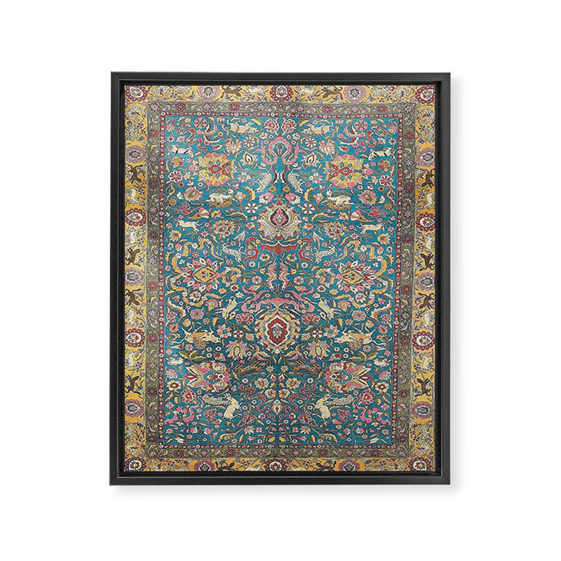 Antique Golden Blue Tehran Persian Rug Framed Canvas Print Gallery Image 6