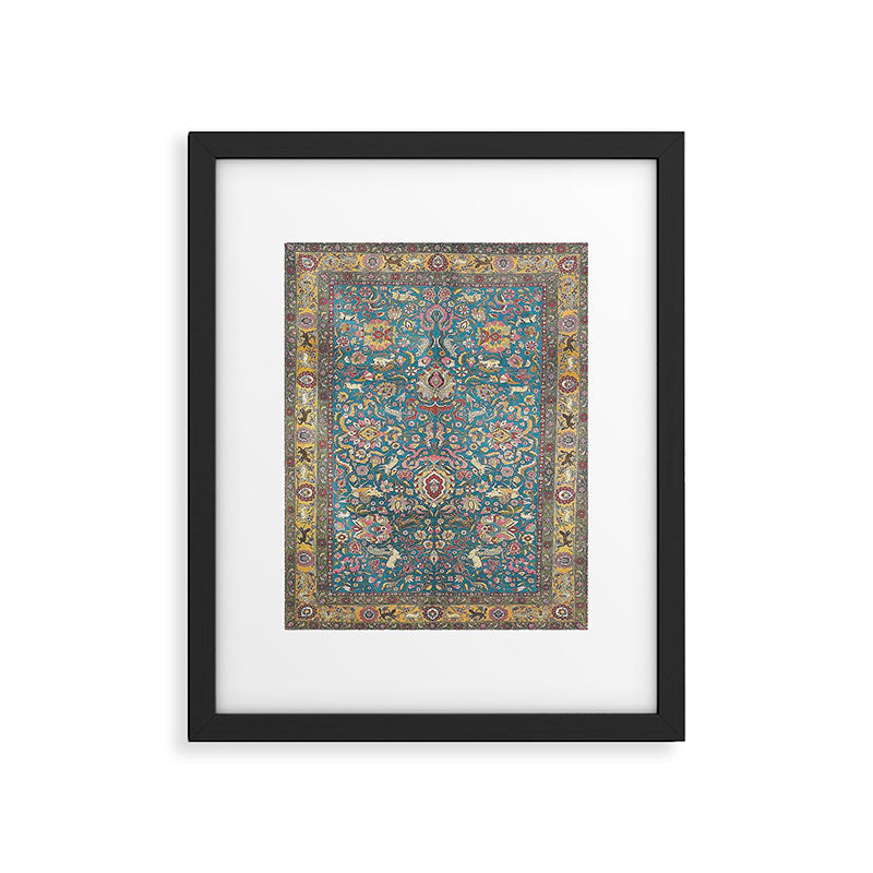Antique Golden Blue Tehran Persian Rug Framed Art Print Gallery Image 5