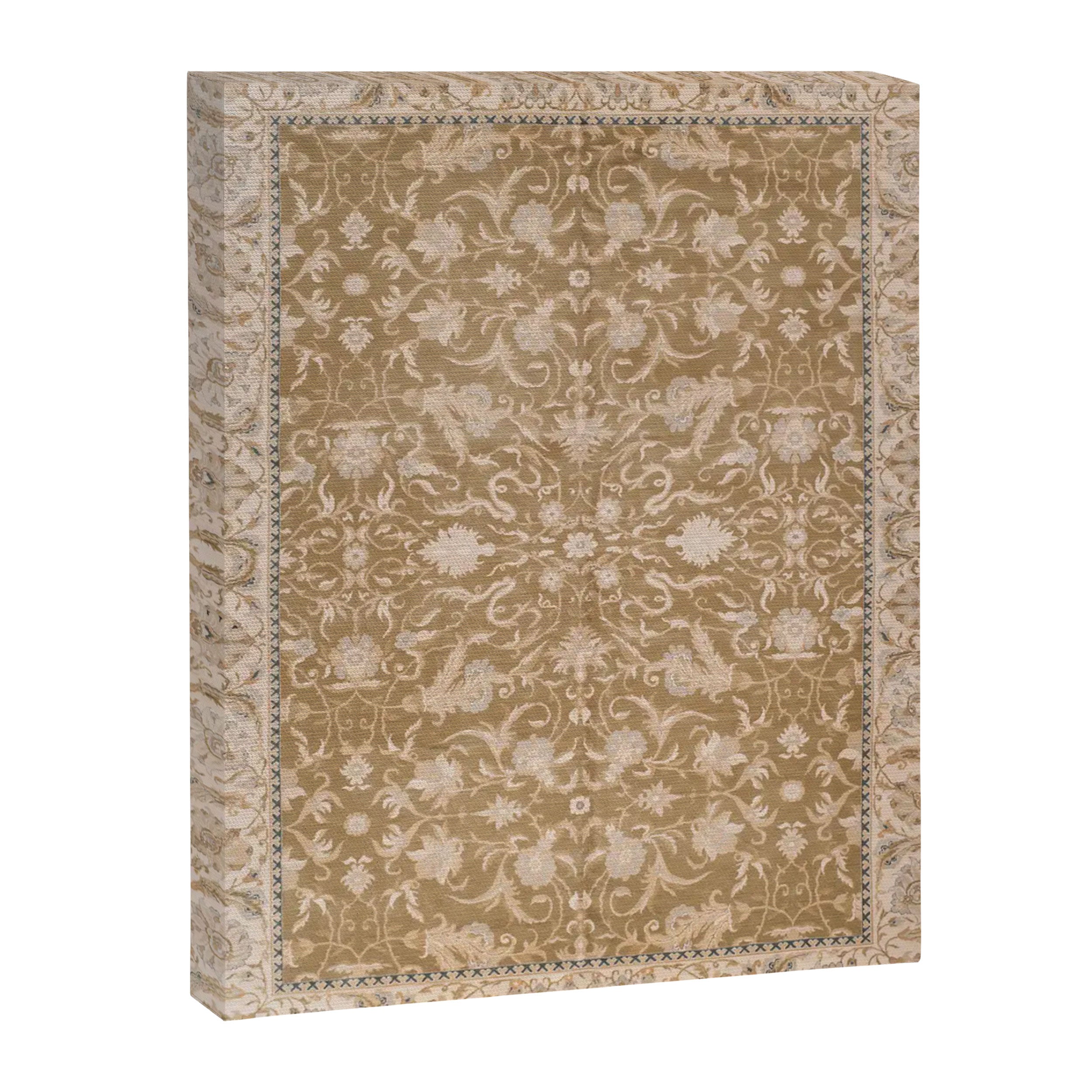 Antique Indian Savonnerie Caramel Beige Canvas Print Gallery Image 6