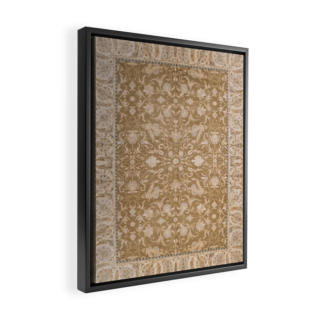 Antique Indian Savonnerie Caramel Beige Framed Canvas Print Gallery Image 2