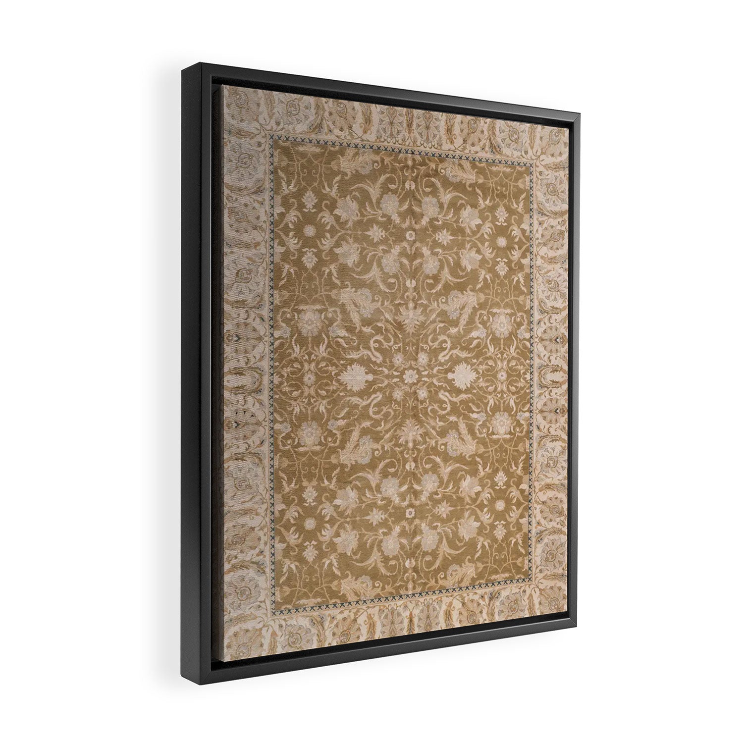 Antique Indian Savonnerie Caramel Beige Framed Canvas Print Gallery Image 2