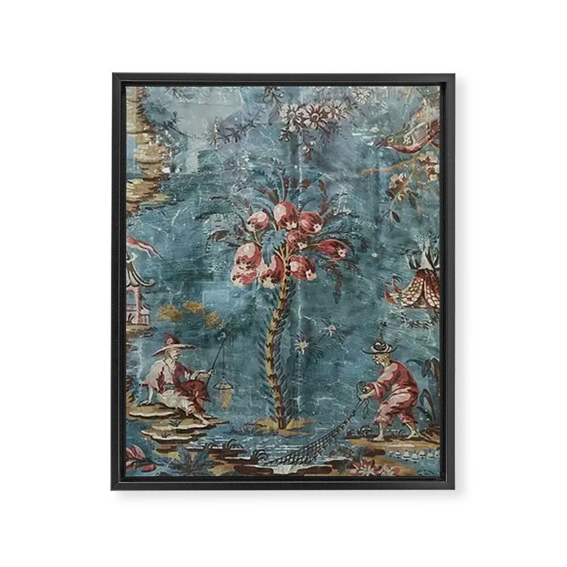 Antique Italian Chinoiserie 18th Century Fresco Framed Canvas Print Gallery Image 6