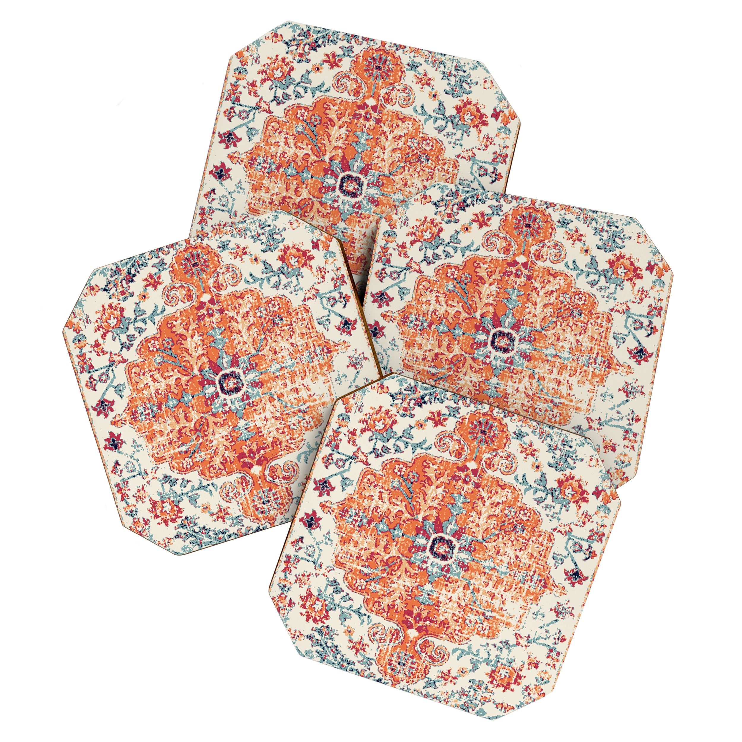 Antique Oriental Persian Burnt Orange & Aqua Coaster Gallery Image 1