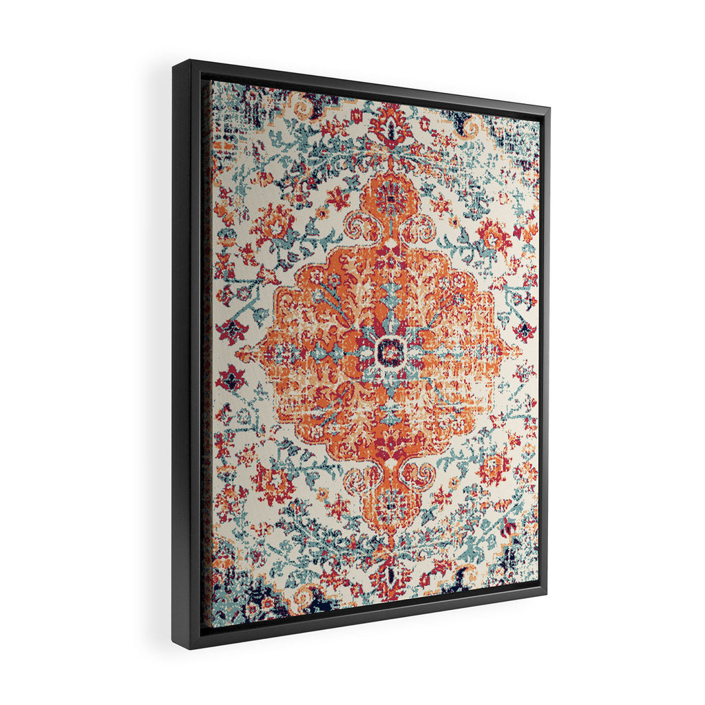 Antique Oriental Persian Burnt Orange & Aqua Framed Canvas Print Gallery Image 2