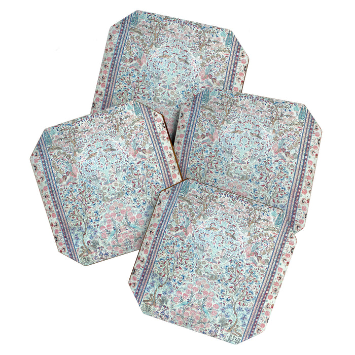 Antique Pastel Blue Persian Kashan Rug Print Coaster Gallery Image 1