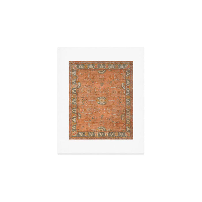 Antique Peach Apricot & Sage Green Turkish Ushak Rug Print Art Print Gallery Image 1
