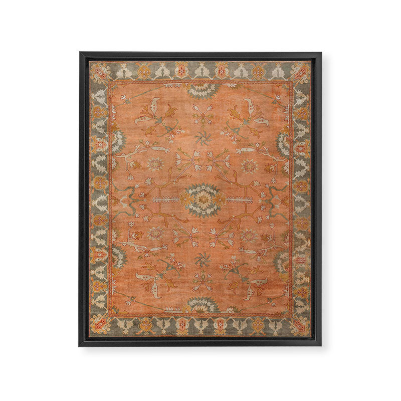 Antique Peach Apricot & Sage Green Turkish Ushak Rug Print Framed Canvas Print Gallery Image 6