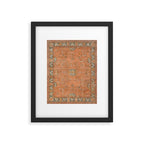 Antique Peach Apricot & Sage Green Turkish Ushak Rug Print Framed Art Print Gallery Image 5