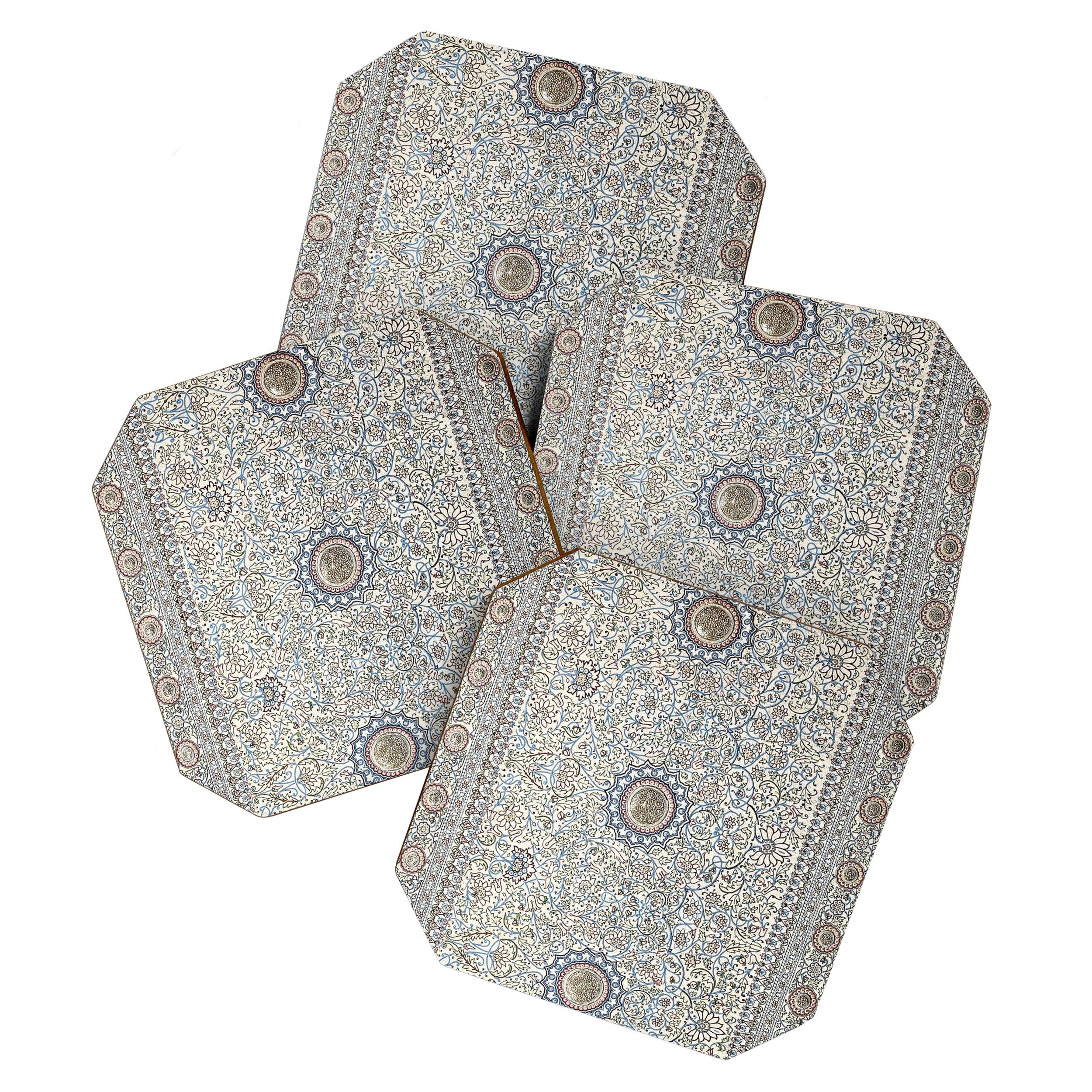 Antique Persian Cream Blue Pearl Carpet Coaster Gallery Image 1