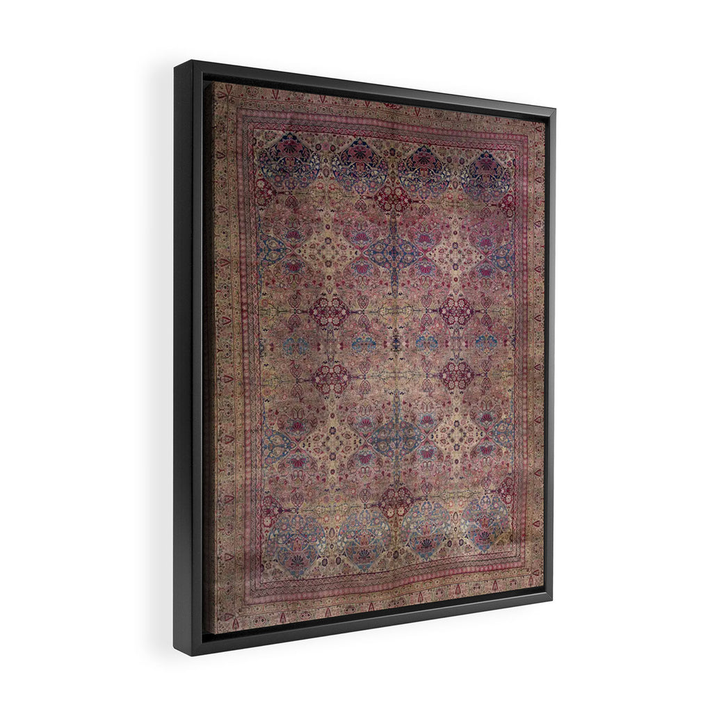 Antique Persian Golden Plum Rose Kirman Rug Print Framed Canvas Print Gallery Image 2