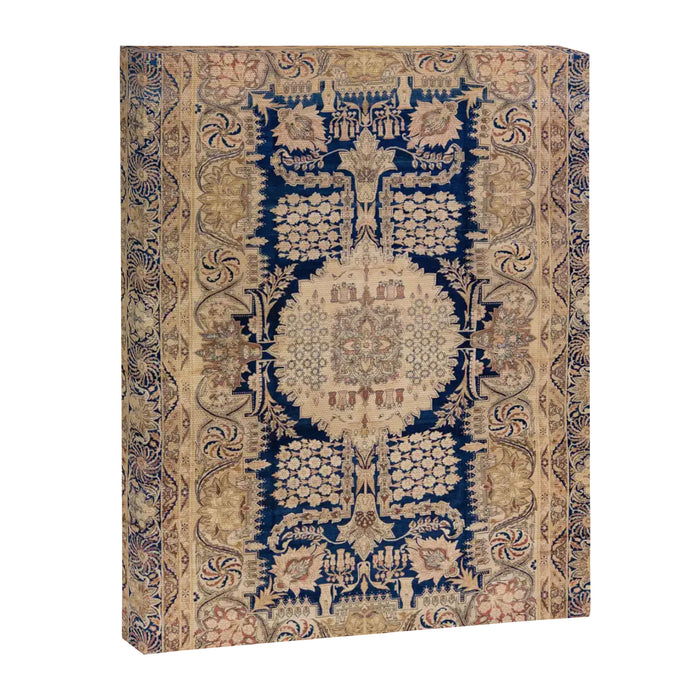 Antique Persian Navy Blue & Gold Beige Kerman Rug Print Canvas Print Gallery Image 1