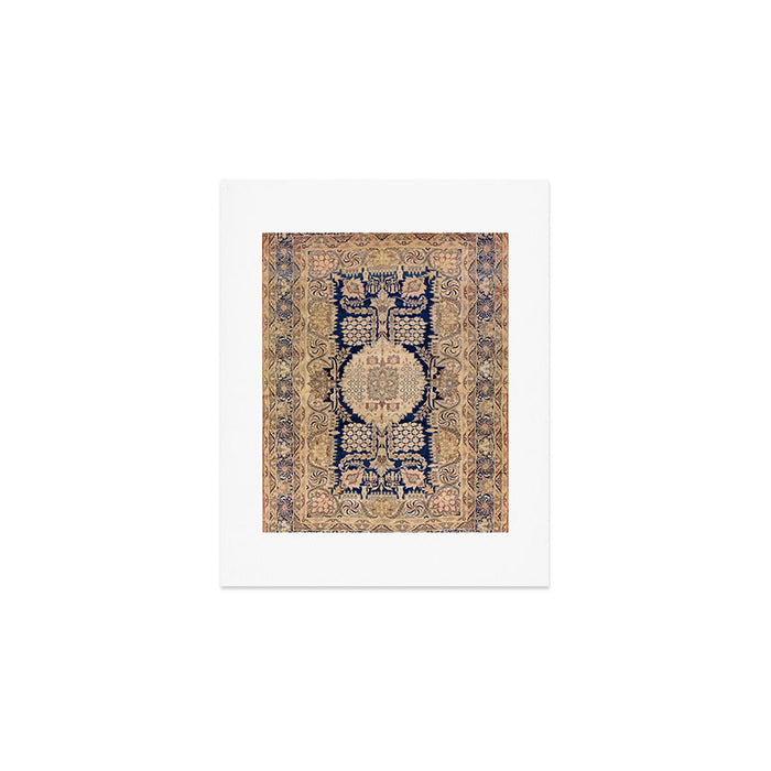Antique Persian Navy Blue & Gold Beige Kerman Rug Print Art Print Gallery Image 1