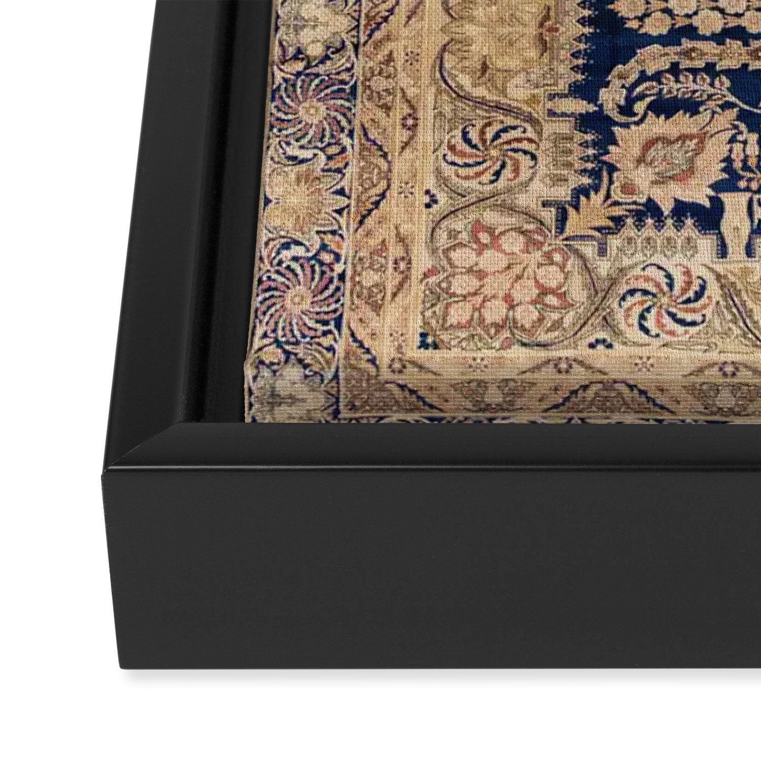 Antique Persian Navy Blue & Gold Beige Kerman Rug Print Framed Canvas Print Gallery Image 3